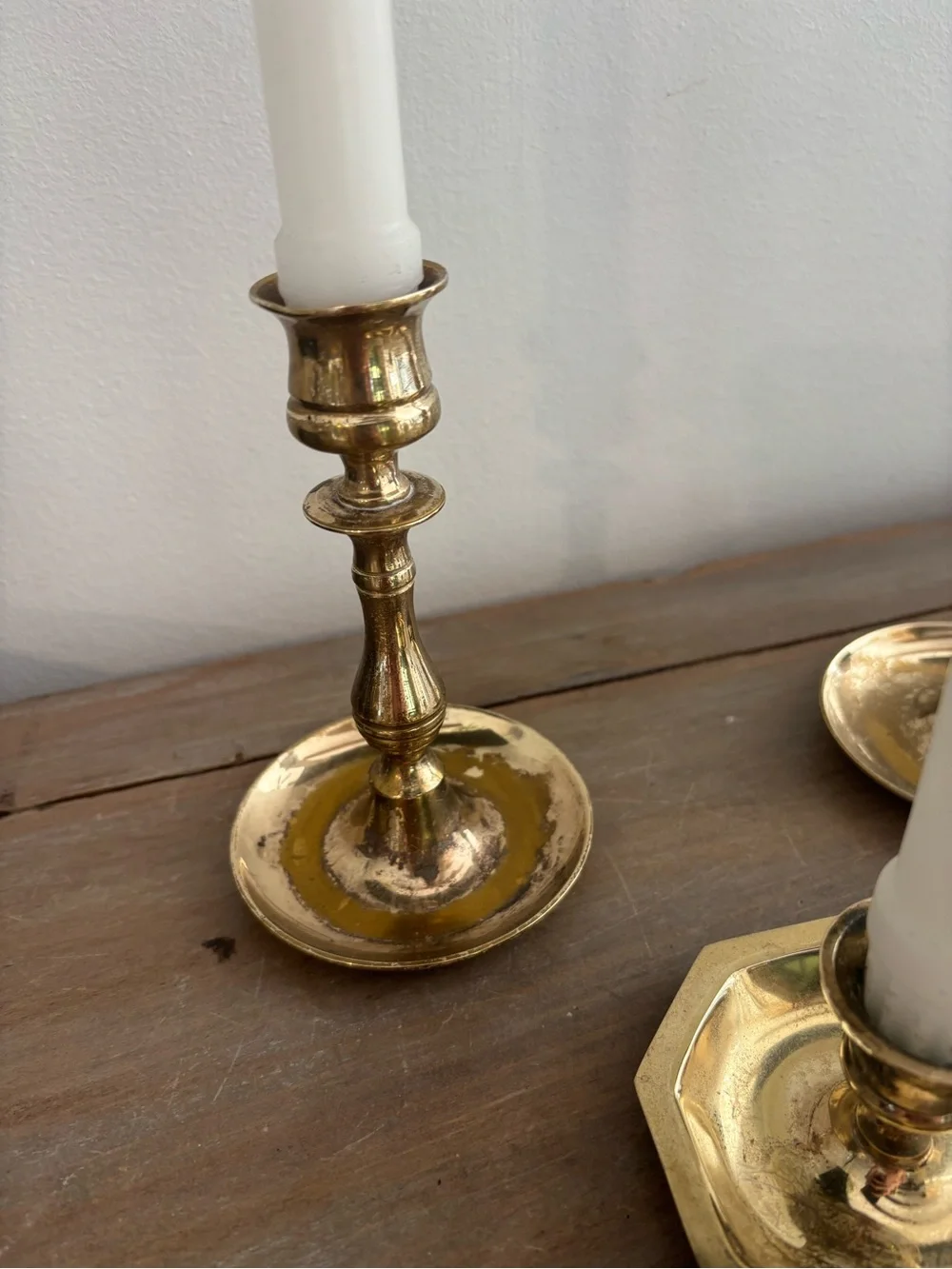 Vintage Gold Brass Candle Holders, Sticks, Made in England